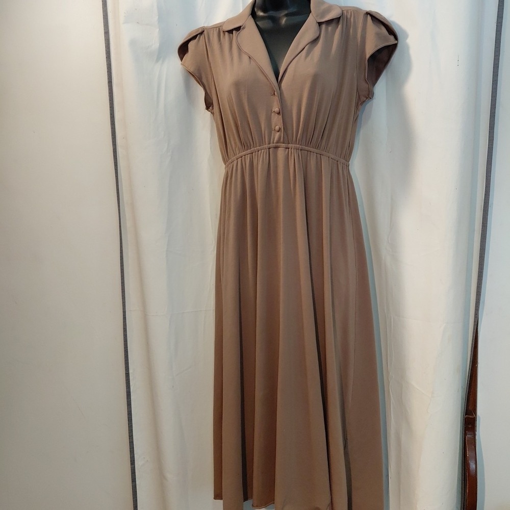 Vintage Juicy Couture Y2K‎ Babydoll Caped Sleeves Brown Midi Dress Med USA